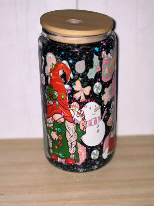 16oz Christmas Gnome Snowglobe Glass