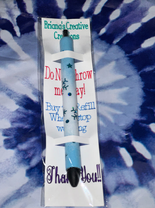 Blue Snowflake Glitter Epoxy Pen