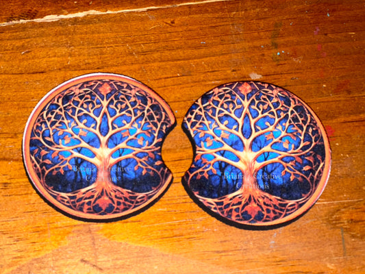 Blue Tree Of Life Double Car Coasters