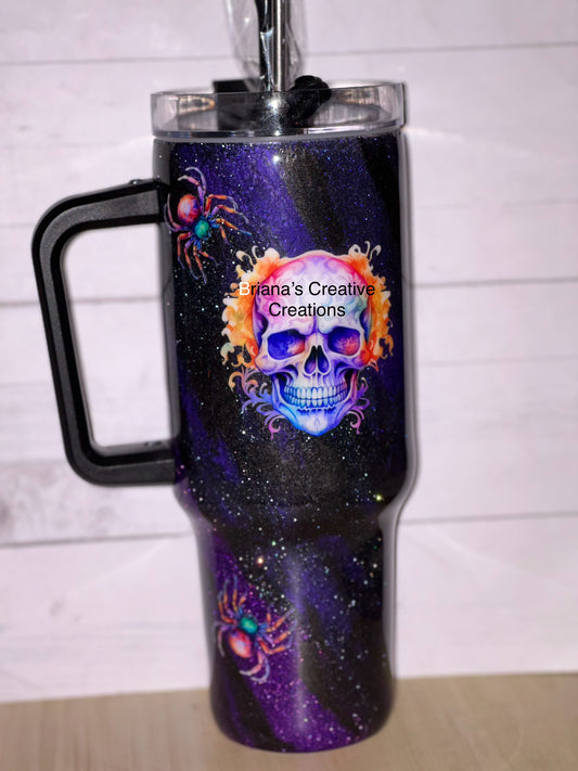 40oz Purple/black Milkway Spider Skull Epoxy Tumbler