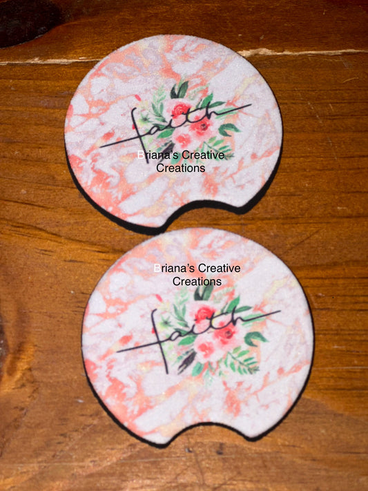 Pink Marble Faith Double Car Coasters