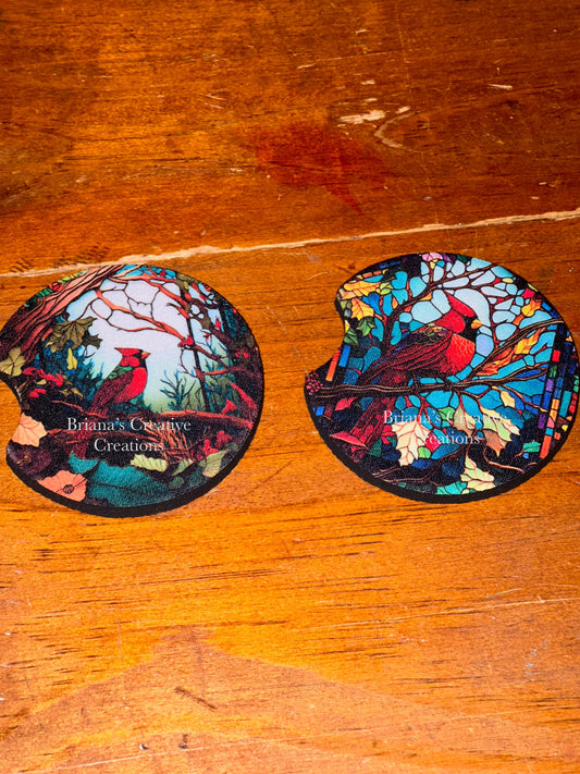 Cardinal Stained Glass Double Car Coasters