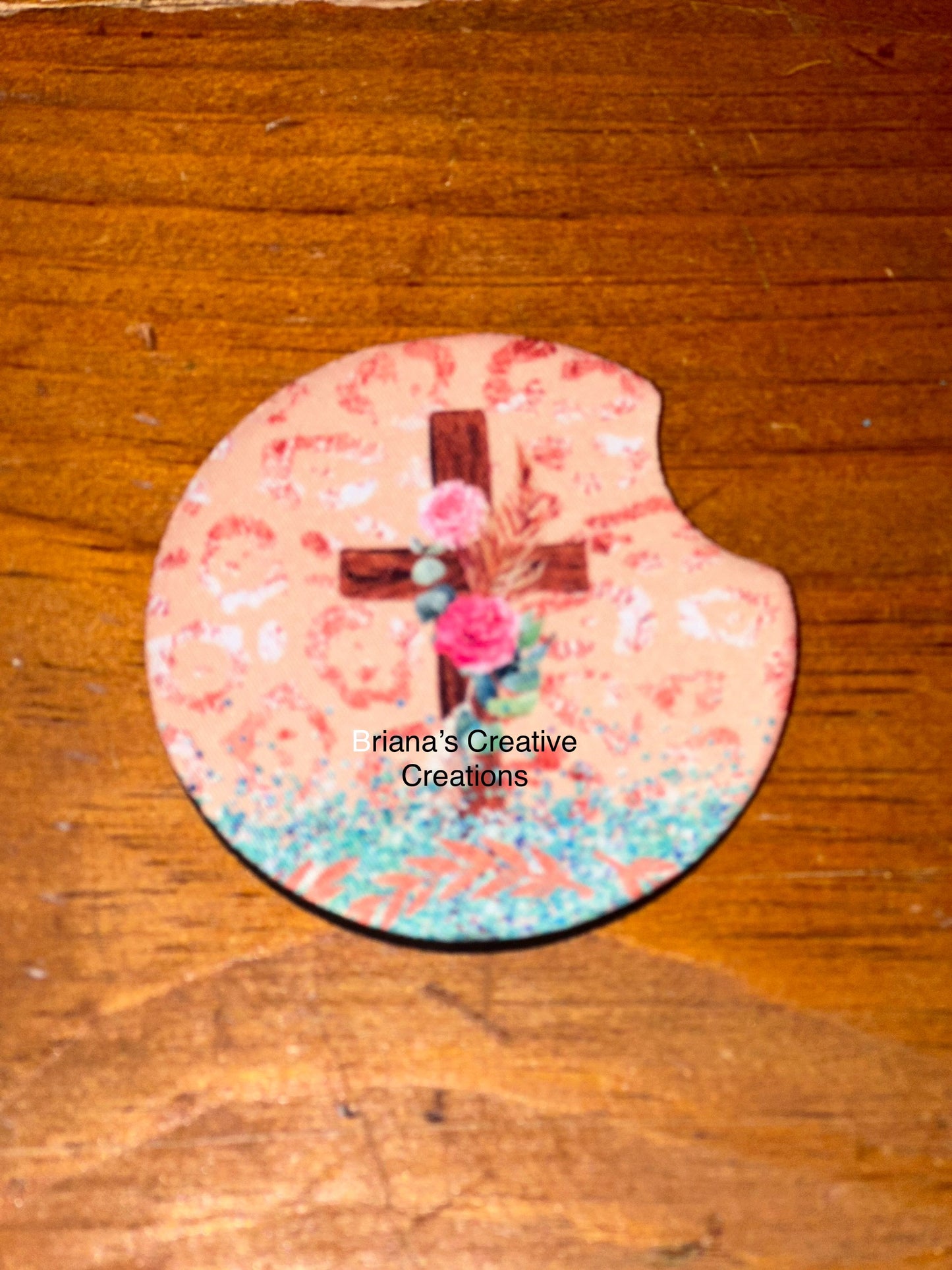 Pink Leopard Cross Single Car Coaster