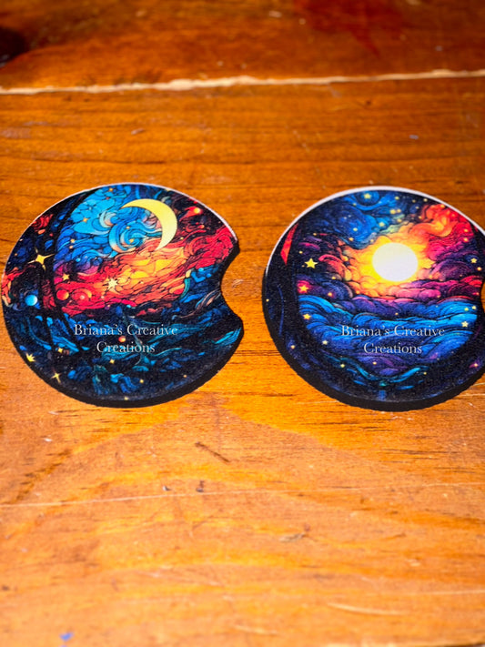 Crescent Moon Stained Glass Double Car Coaster