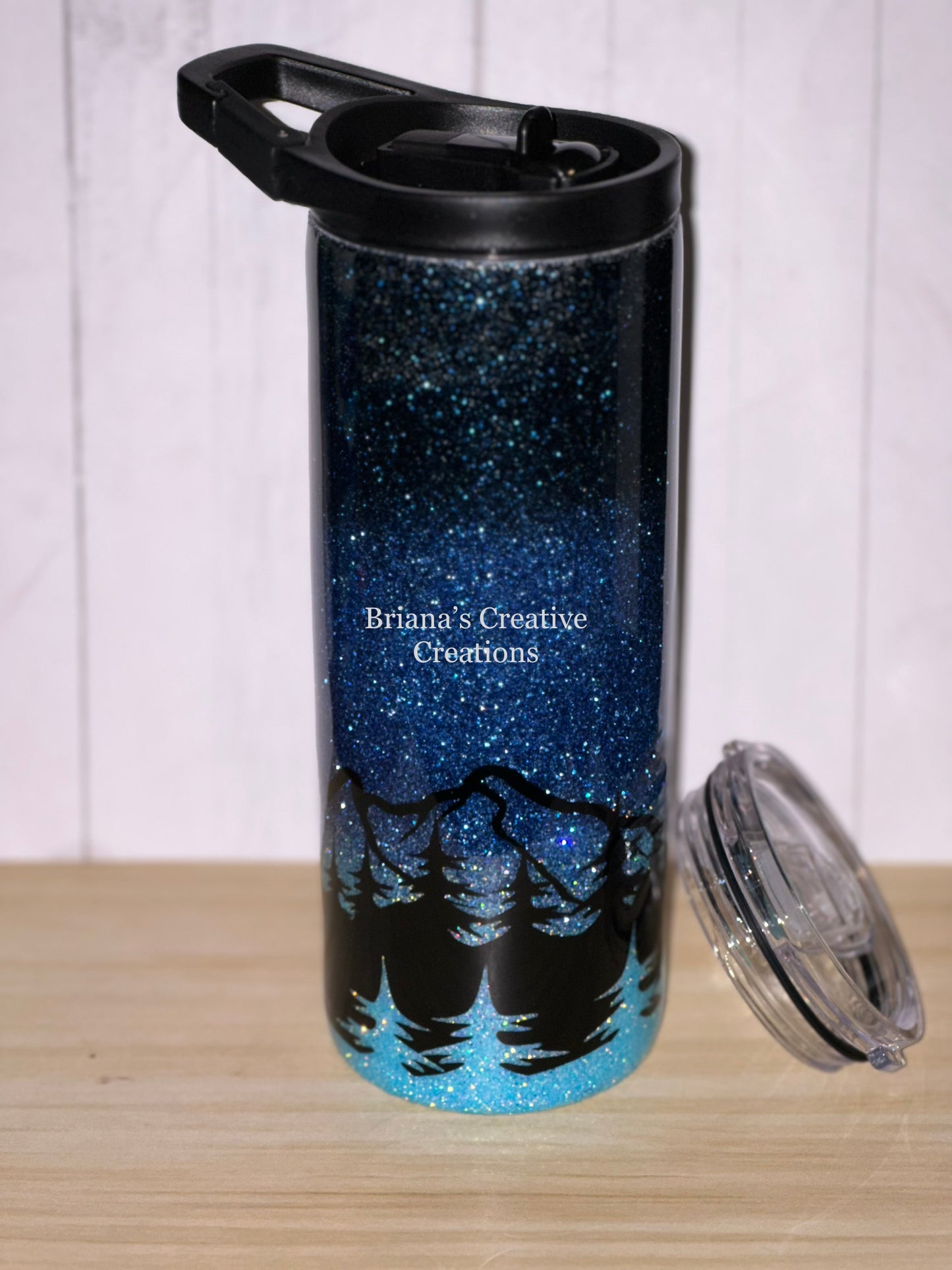 25oz Mountain Night Sky Glitter Epoxy Tumbler