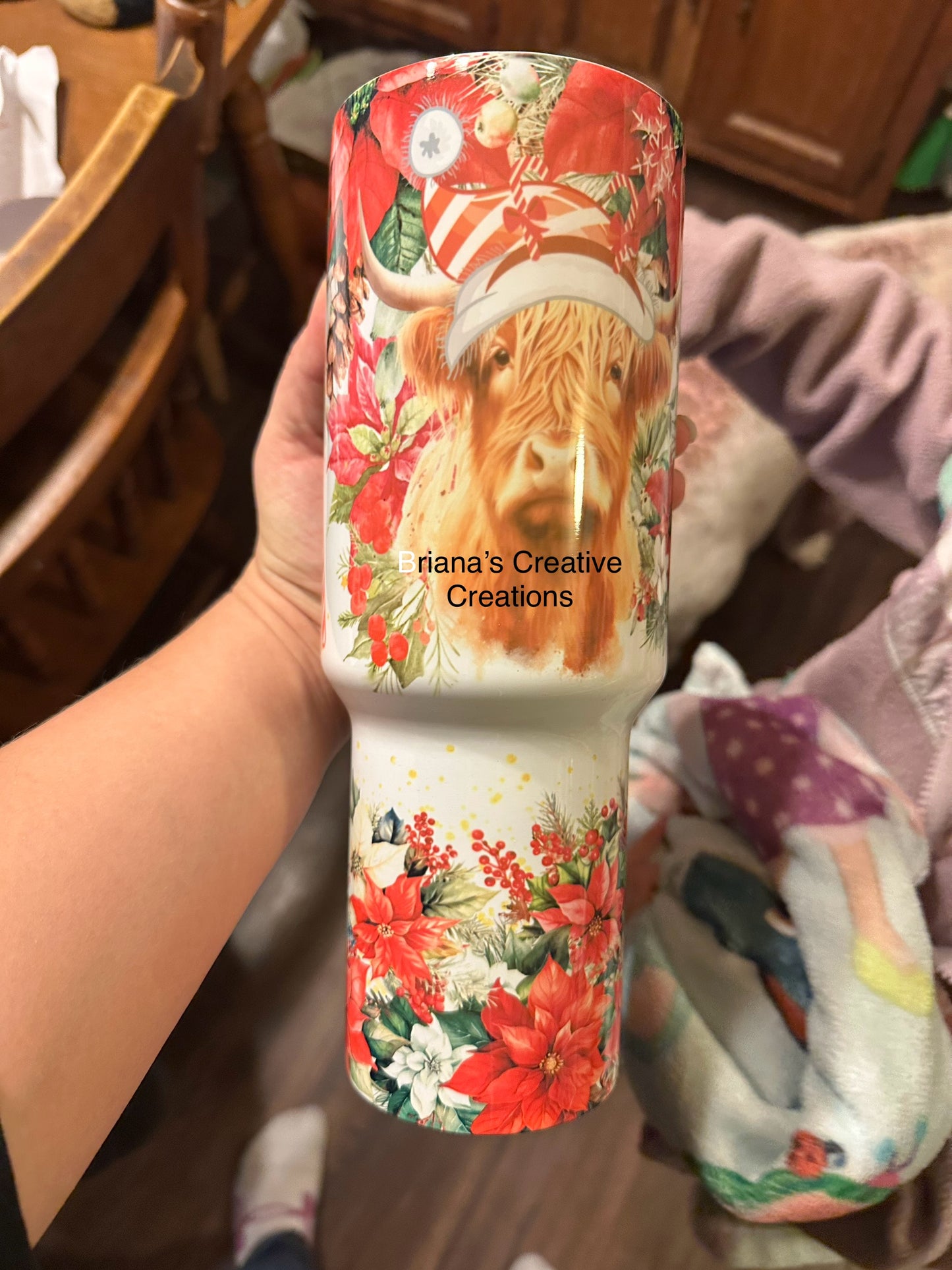 40oz Highland Cow Poinsettia Bluetooth Tumbler