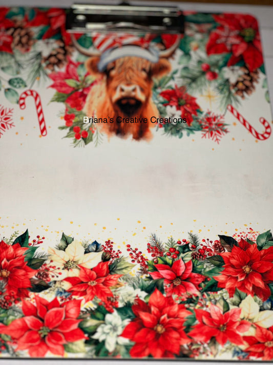 Highland Cow Poinsettia Holiday Clipboard