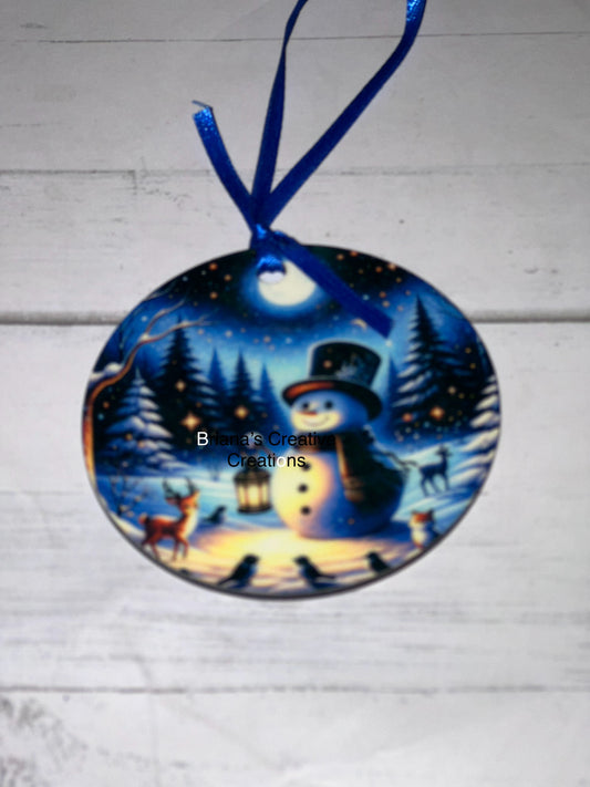 Snowman Night Life Ornament Disk