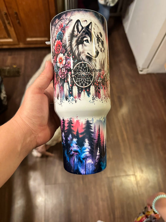 40oz Wolf Dream Catcher Sublimation Tumbler