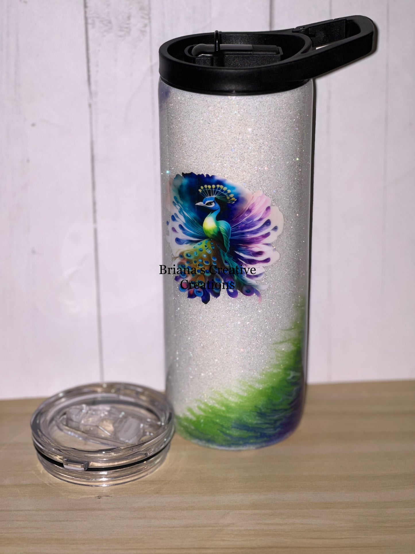 Peacock Feathers 25oz Glitter Epoxy Tumbler