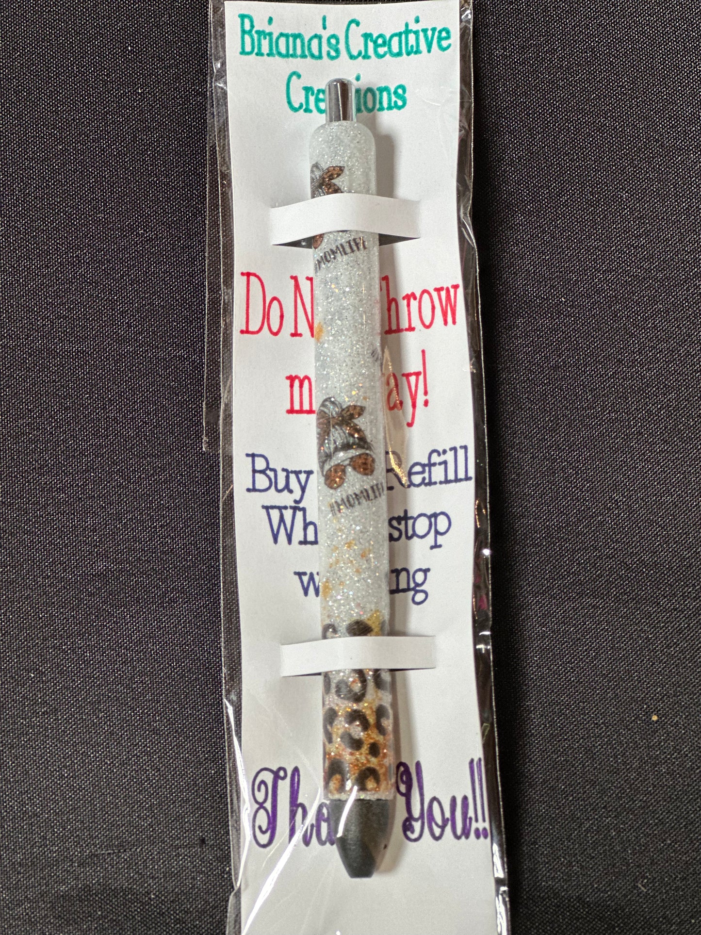 Leopard Mom Life Glitter Epoxy Pen