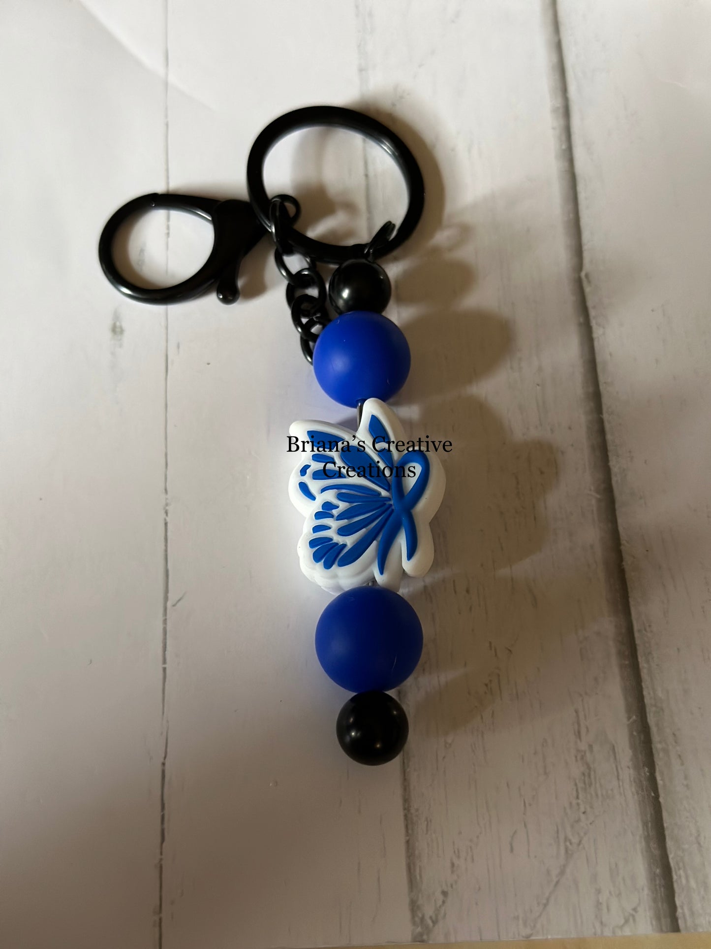 Blue Butterfly Ribbon Bead Keychain Bar