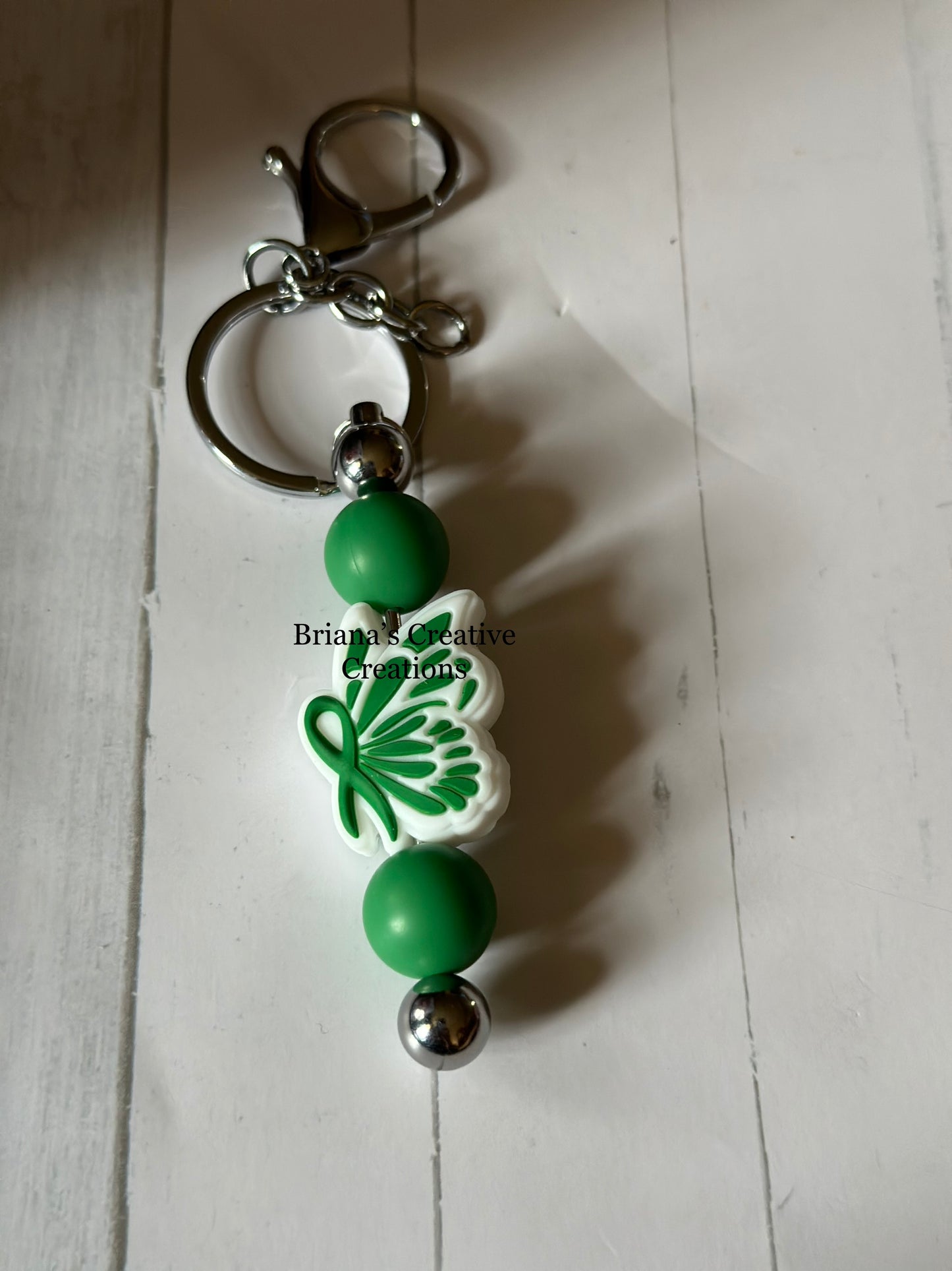 Green Butterfly Ribbon Bead Keychain Bar