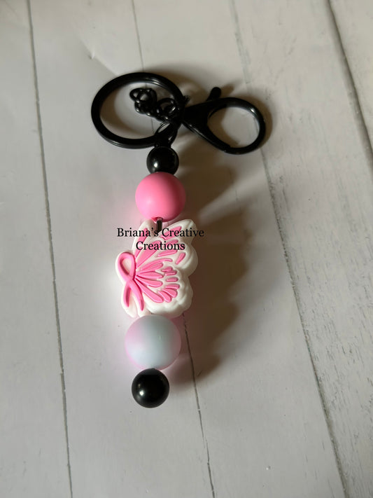 Pink Butterfly Ribbon Bead Keychain Bar