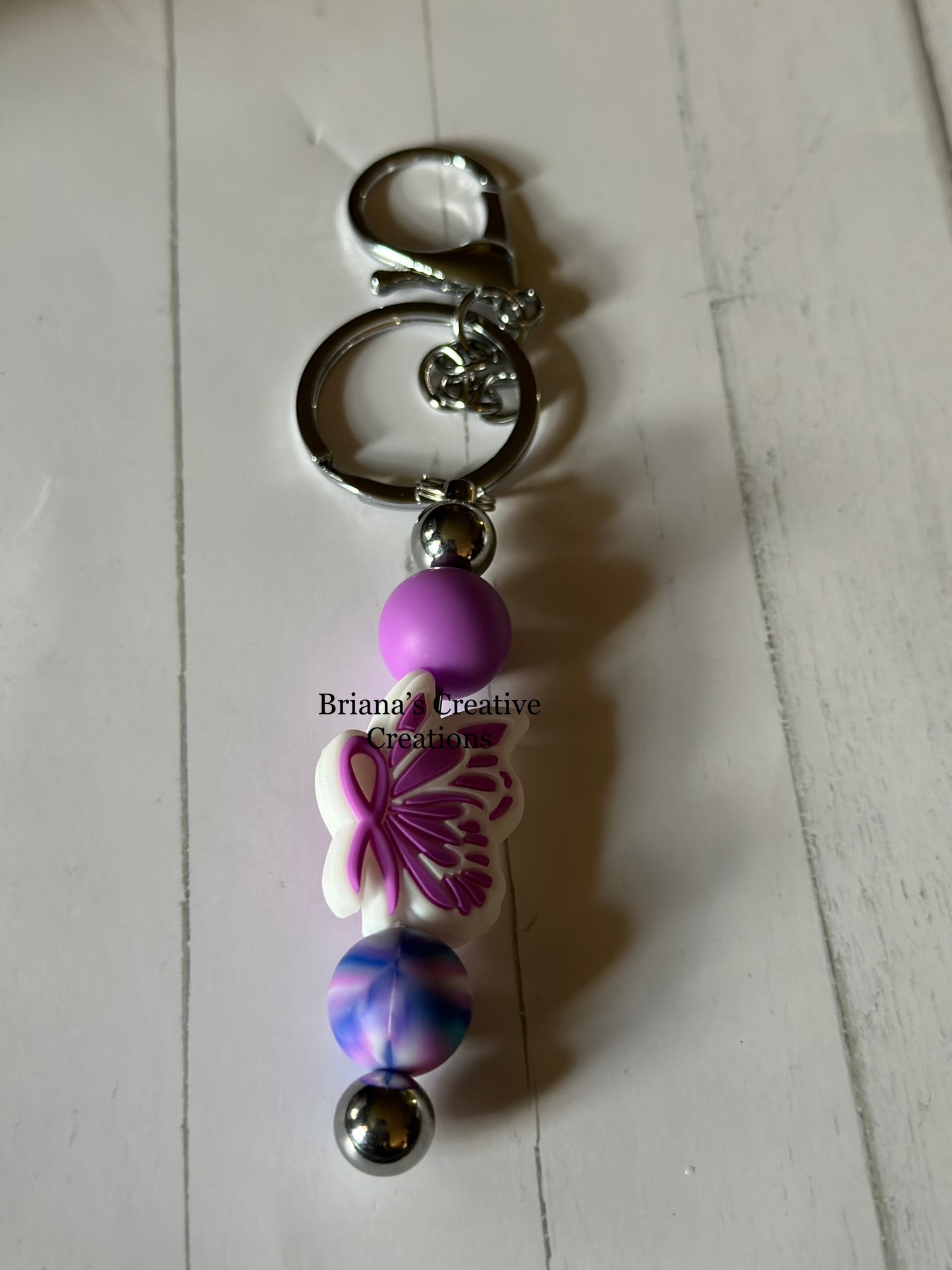 Purple Butterfly Ribbon Bead Keychain Bar