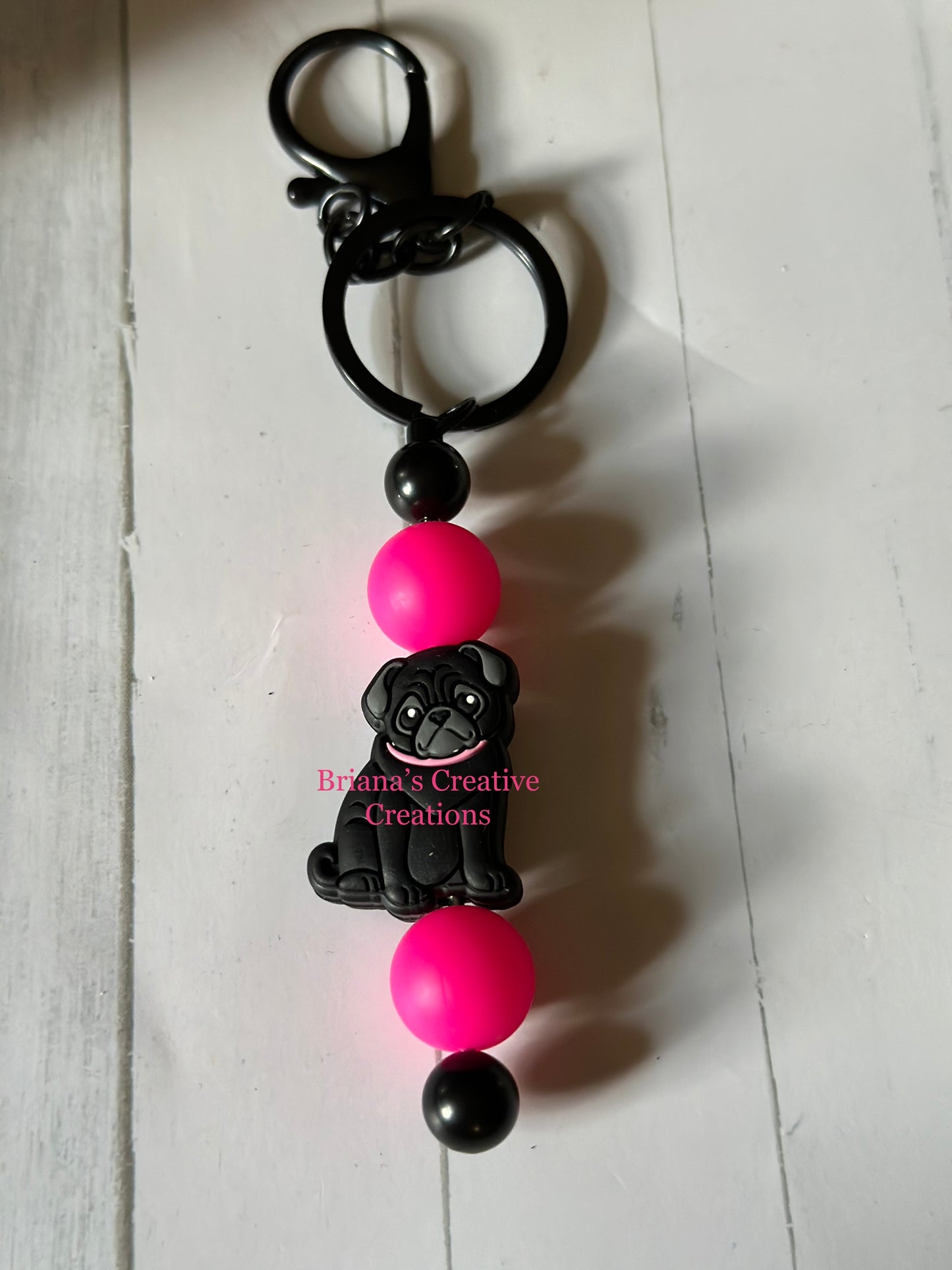 Black Pug Bead Keychain Bar