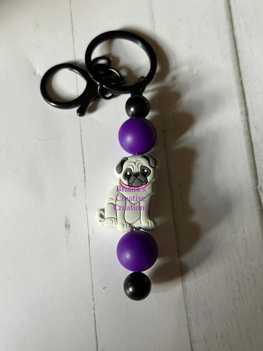 Grey Pug Bead Keychain Bar