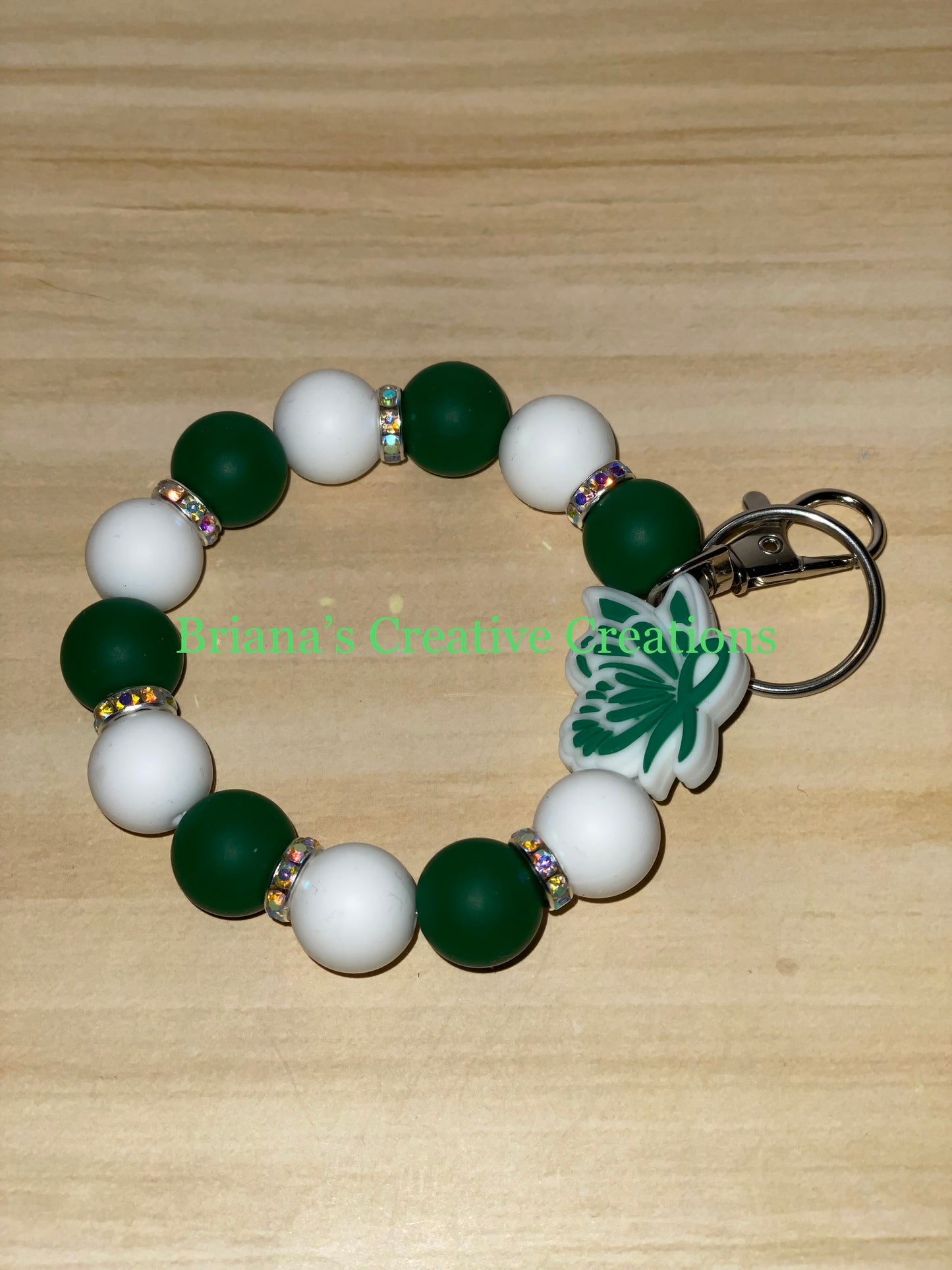 Green Butterfly Ribbon Bead Wristlet