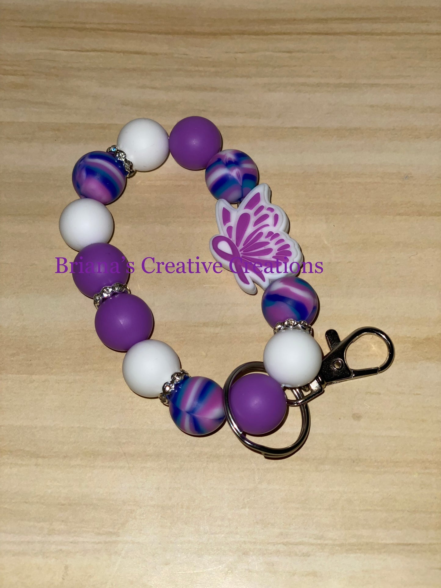 Purple Butterfly Ribbon Bead Wristlet