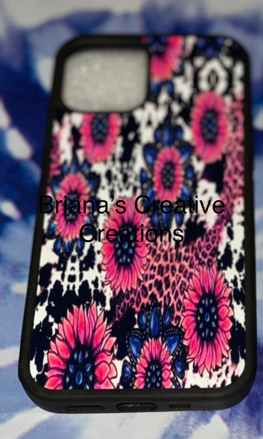 Pink Sunflower Cow Print iPhone Case