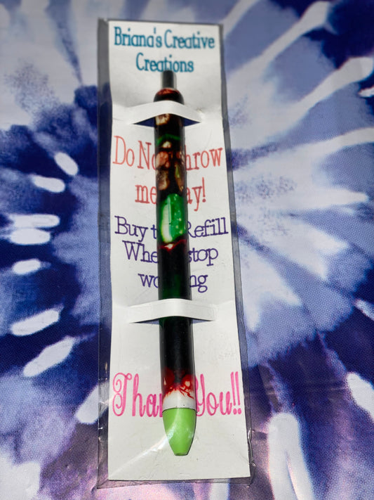 Green/Red Ink Swirl Epoxy Pen