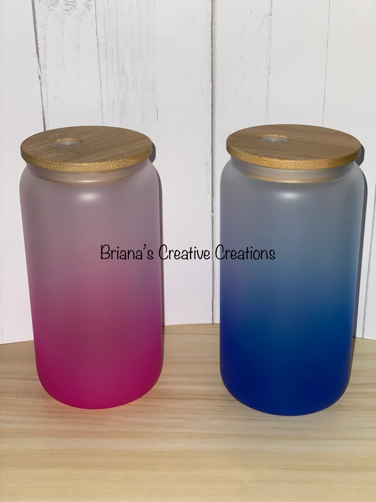 Custom Blue Ombre 16oz Frosted Glass